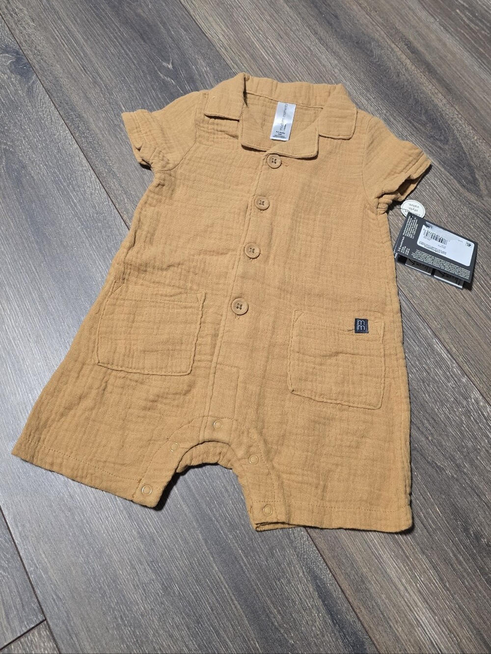 Gerber NEW 100% Cotton Cinnamon Short Sleeve Bottom Snap Button Down Romper